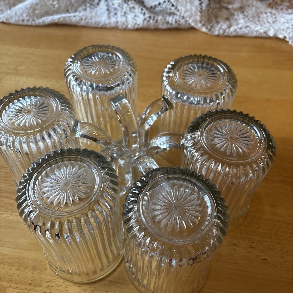 VTG. SET OF 6 ROYAL CREST BY GIBSON CUP RIBBED CLEAR GLASS MUG 4" - Picture 3 of 4